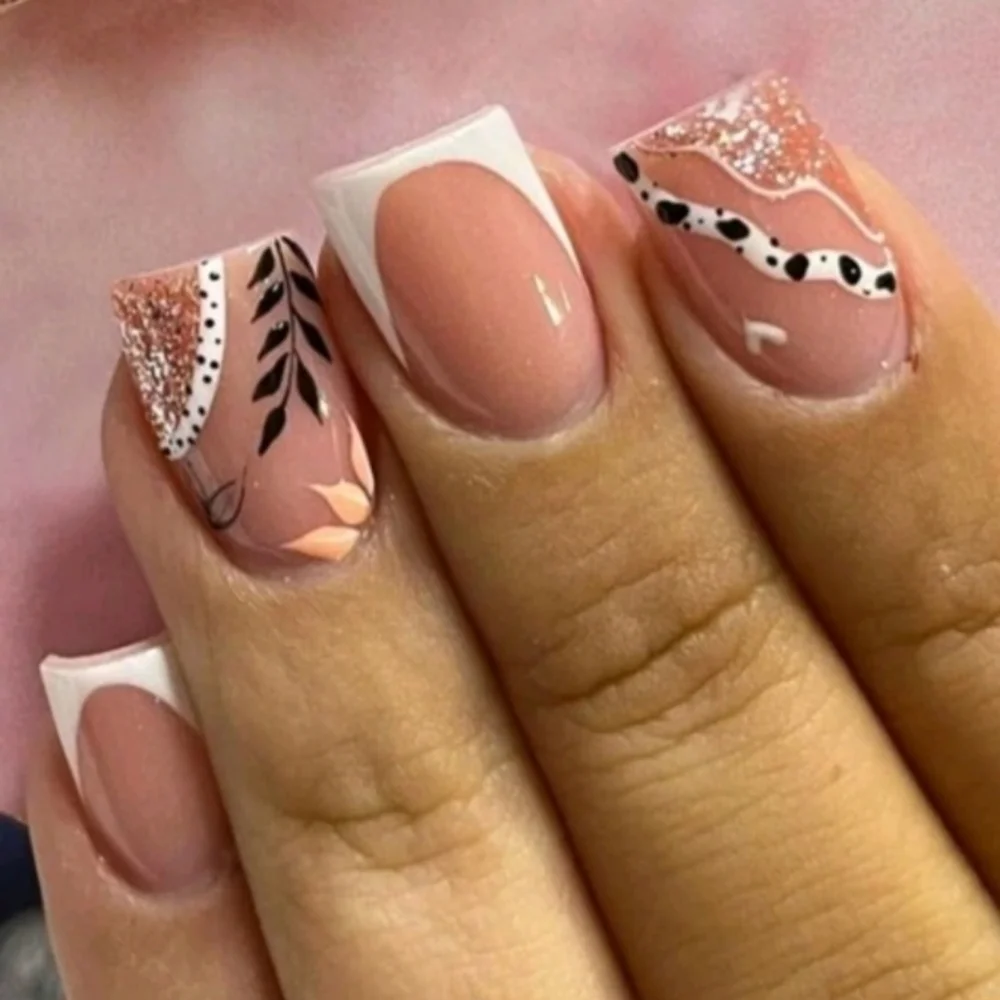 2/$16 Boho Leaf French Manicure Press On Nails